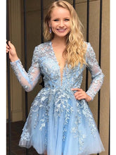 Charming Long Sleeves V-Neck Floral Lace Knee-Length Party Dress for Homecoming